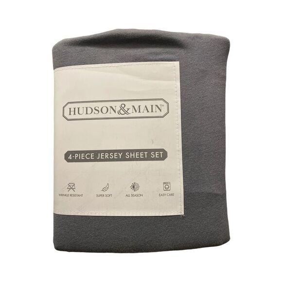 Hudson & Main Wrinkle Resistant, Super Soft, Jersey Sheet Set, 4 Piece - Gray - Picture 1 of 3